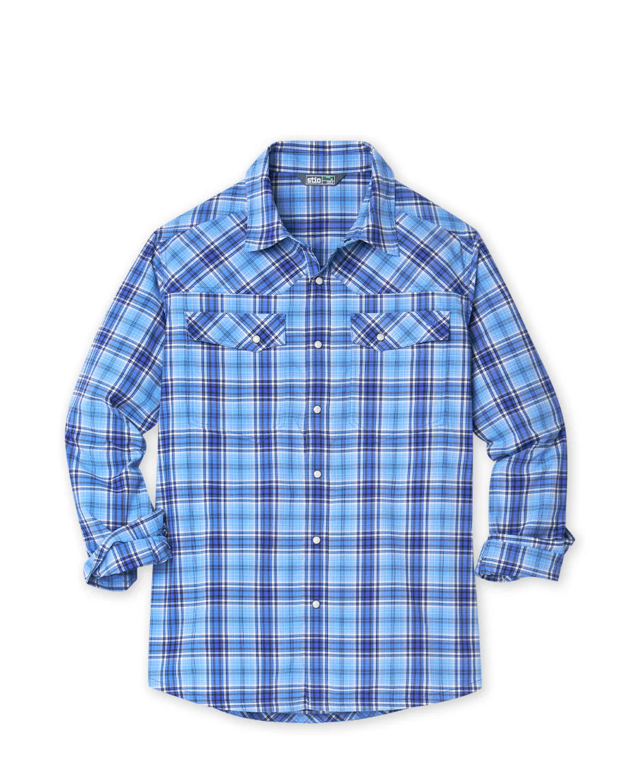 Stio Eddy Shirt Long Sleeve - Mens Larkspur Blue Plaid
