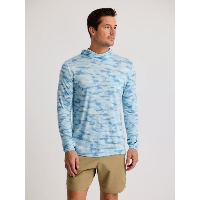 Free Fly Bamboo Lightweight Hoodie - Mens Seasmoke Camo - Surf Blue / XXL