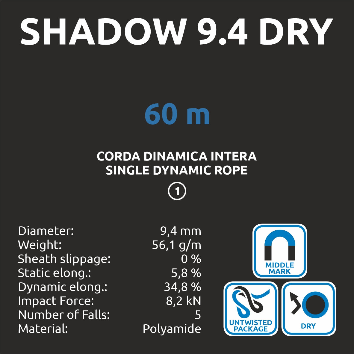 CAMP 9.4mm Shadow Dry Rope