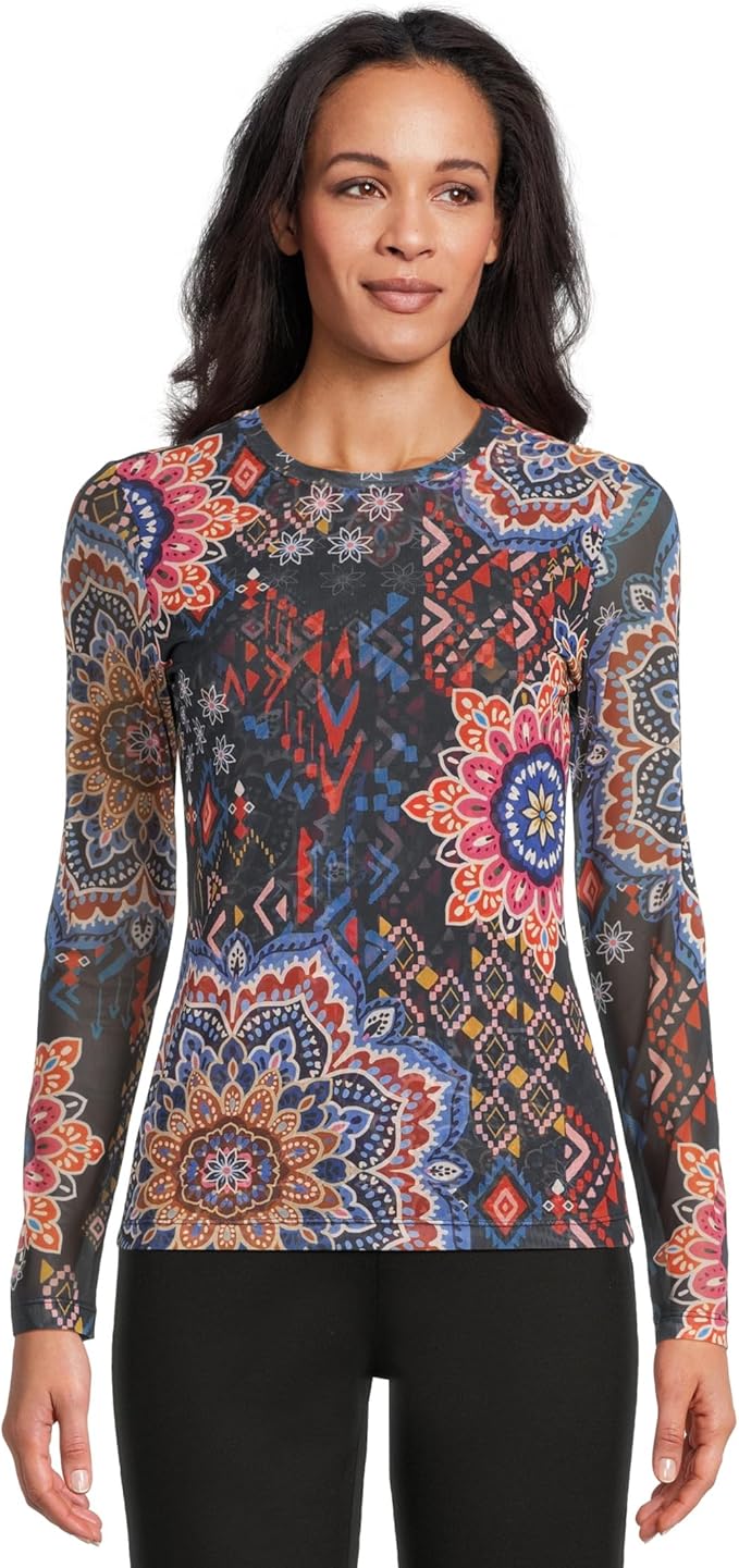 Johnny Was Natalie Long Sleeve Mesh Tee - Womens Padma