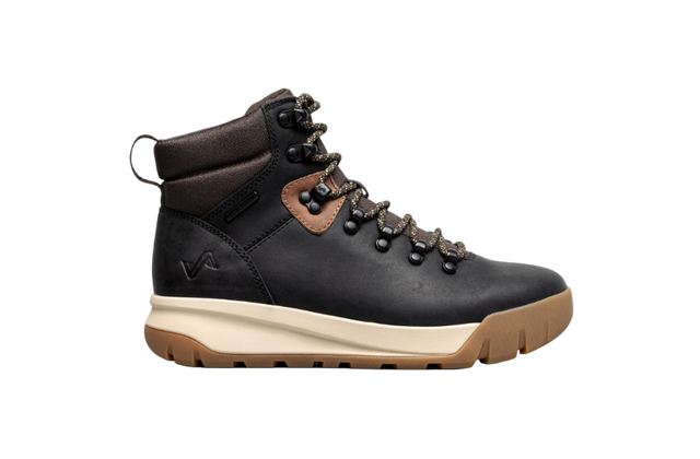 Women's hiking boot in brown and black leather. Inside view
