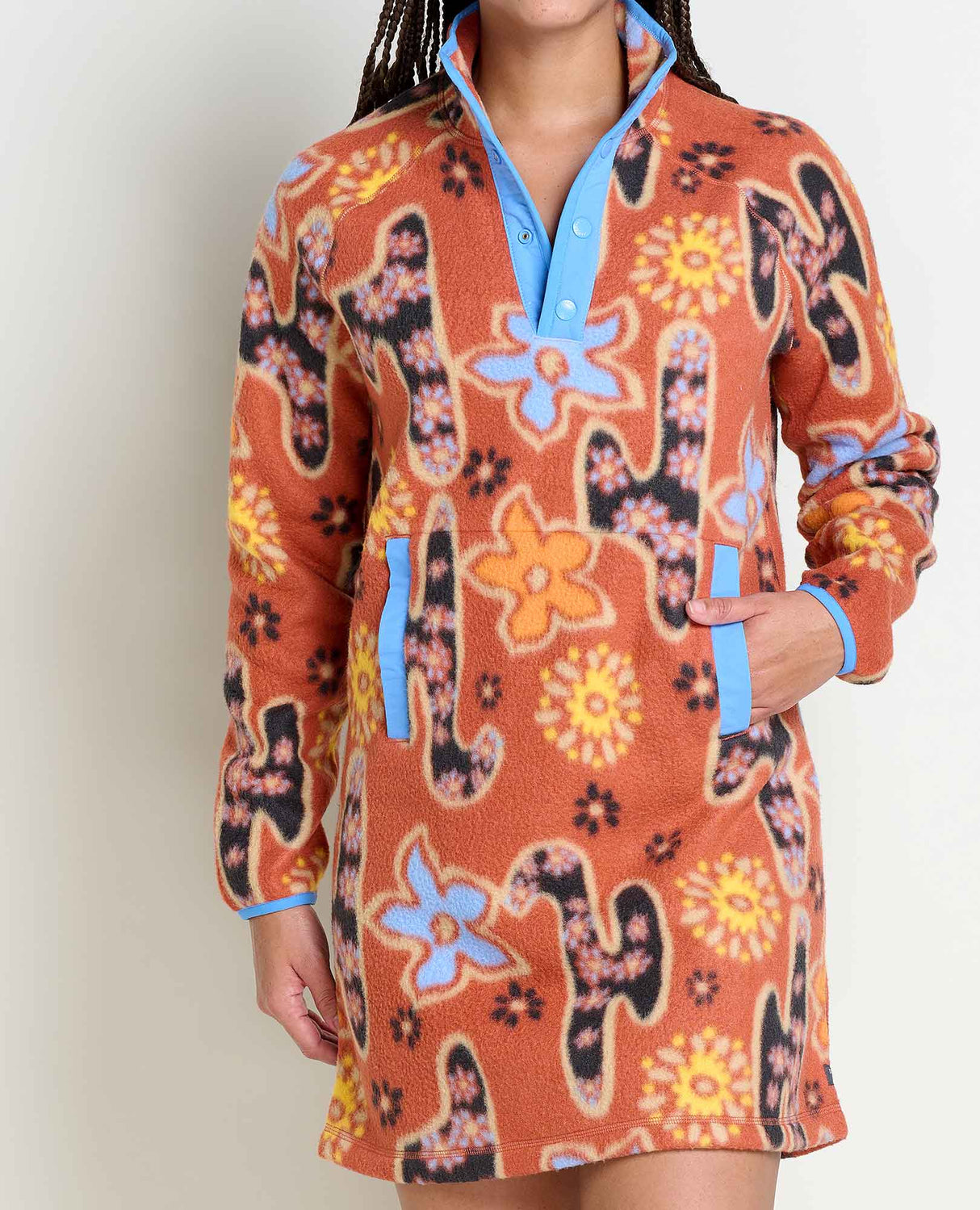 Toad & Co. Campo Fleece Quarter Snap Dress - Womens CINNAMON FOLK ART PRINT / XS