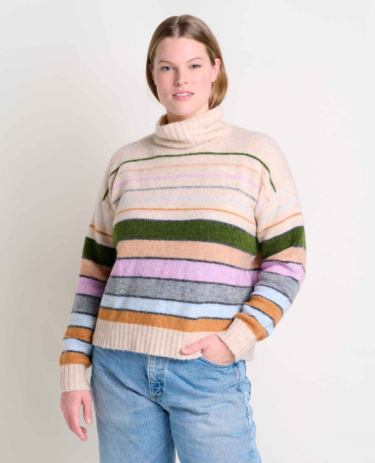 Toad & Co. Toddy T-Neck Sweater - Womens OATMEAL STRIPE / XS