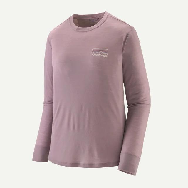 Patagonia Long Sleeve Cap Cool Merino Blend Graphic Shirt - Womens Fitz Roy Strata: Quiet Violet