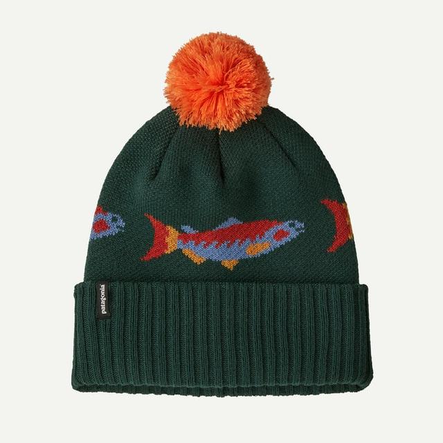 Patagonia Powder Town Beanie Salmon Energy Stripe: Old Growth Green