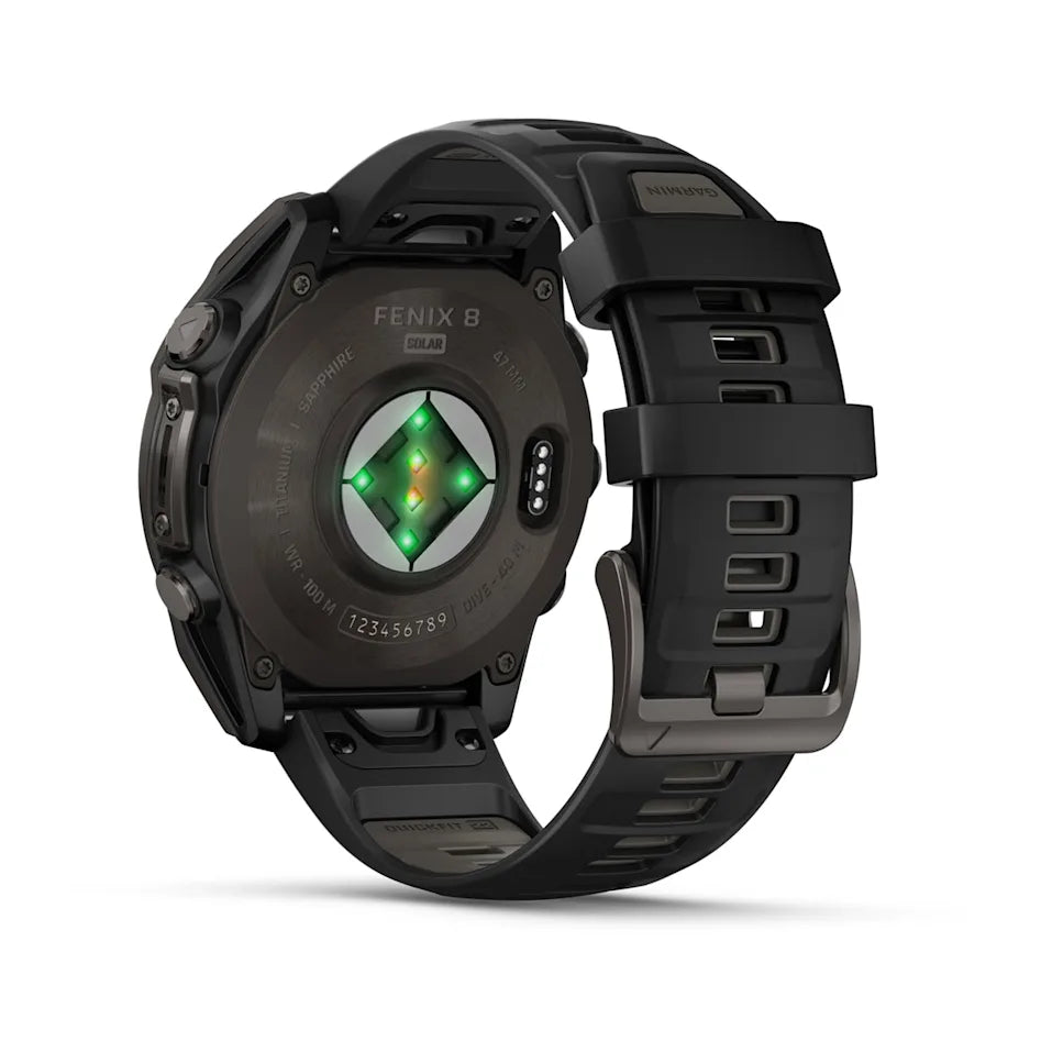 Garmin Fenix 8 47 Mm, Solar, Sapph, Carb Gry Dlc Tit w/ Blk/Peb Gry Sil