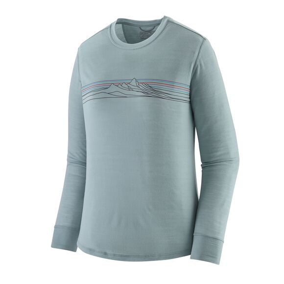 Longsleeve Cap Cool Merino Blend Graphic Shirt - Women's Strata Stripe: Thermal Blue / L