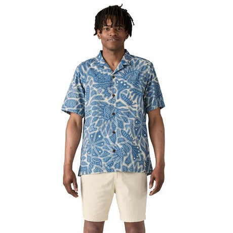 Tidal Threads Camp Shirt - Men's Bees and Flowers: Still Blue / L
