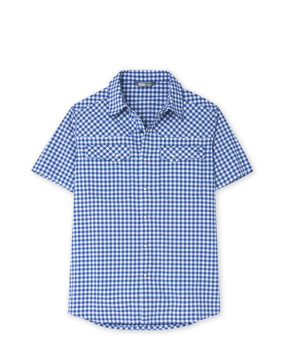 Stio Eddy Shirt Short Sleeve - Mens Cobalt Night Gingham