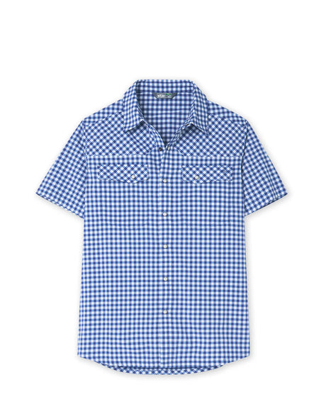 Stio Eddy Shirt Short Sleeve - Mens Cobalt Night Gingham