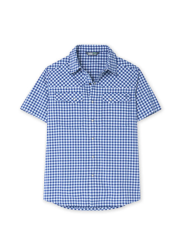 Stio Eddy Shirt Short Sleeve - Mens Cobalt Night Gingham
