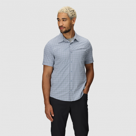 Outdoor Research Astroman Short Sleeve Sun Shirt - Mens Galactic Plaid / L