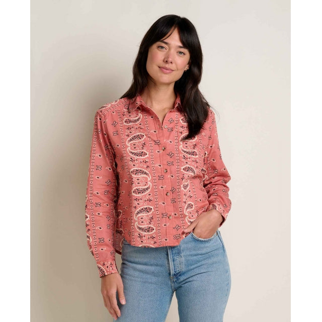 Toad & Co. Arroyo Twill Boxy Long Sleeve Shirt - Womens Dusty Cedar Bandana Print