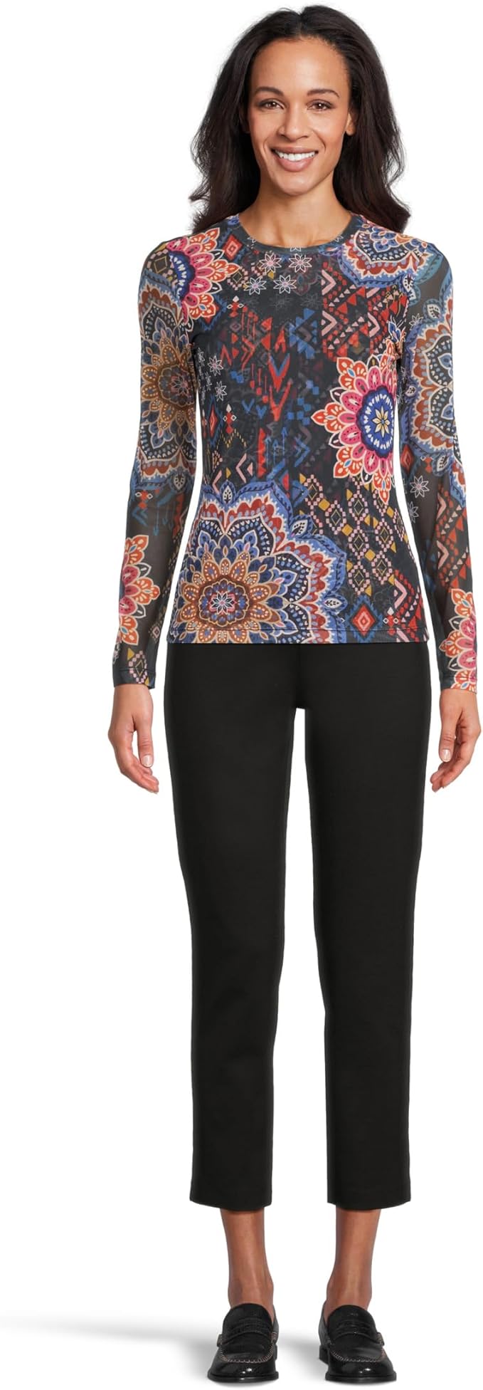 Johnny Was Natalie Long Sleeve Mesh Tee - Womens