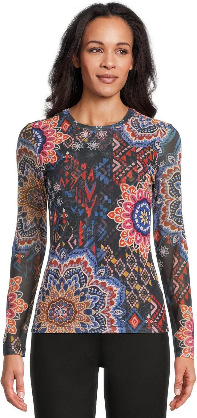 Johnny Was Natalie Long Sleeve Mesh Tee - Womens Padma