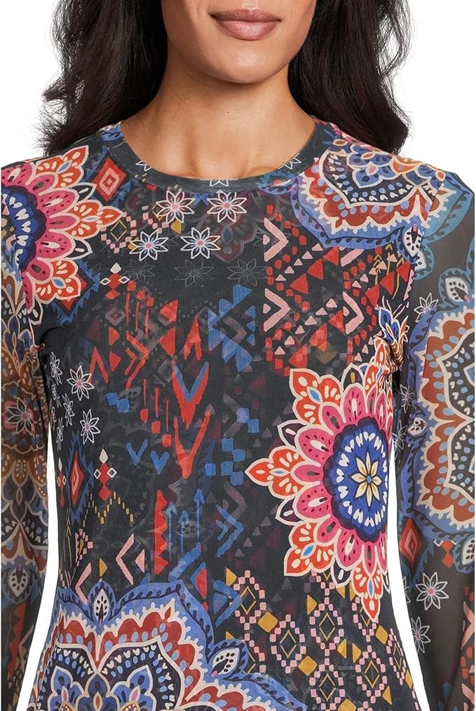 Johnny Was Natalie Long Sleeve Mesh Tee - Womens