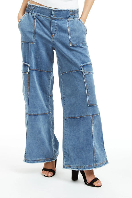 Tractr Midrise Cargo Lounge Pant - Womens Medium Indigo