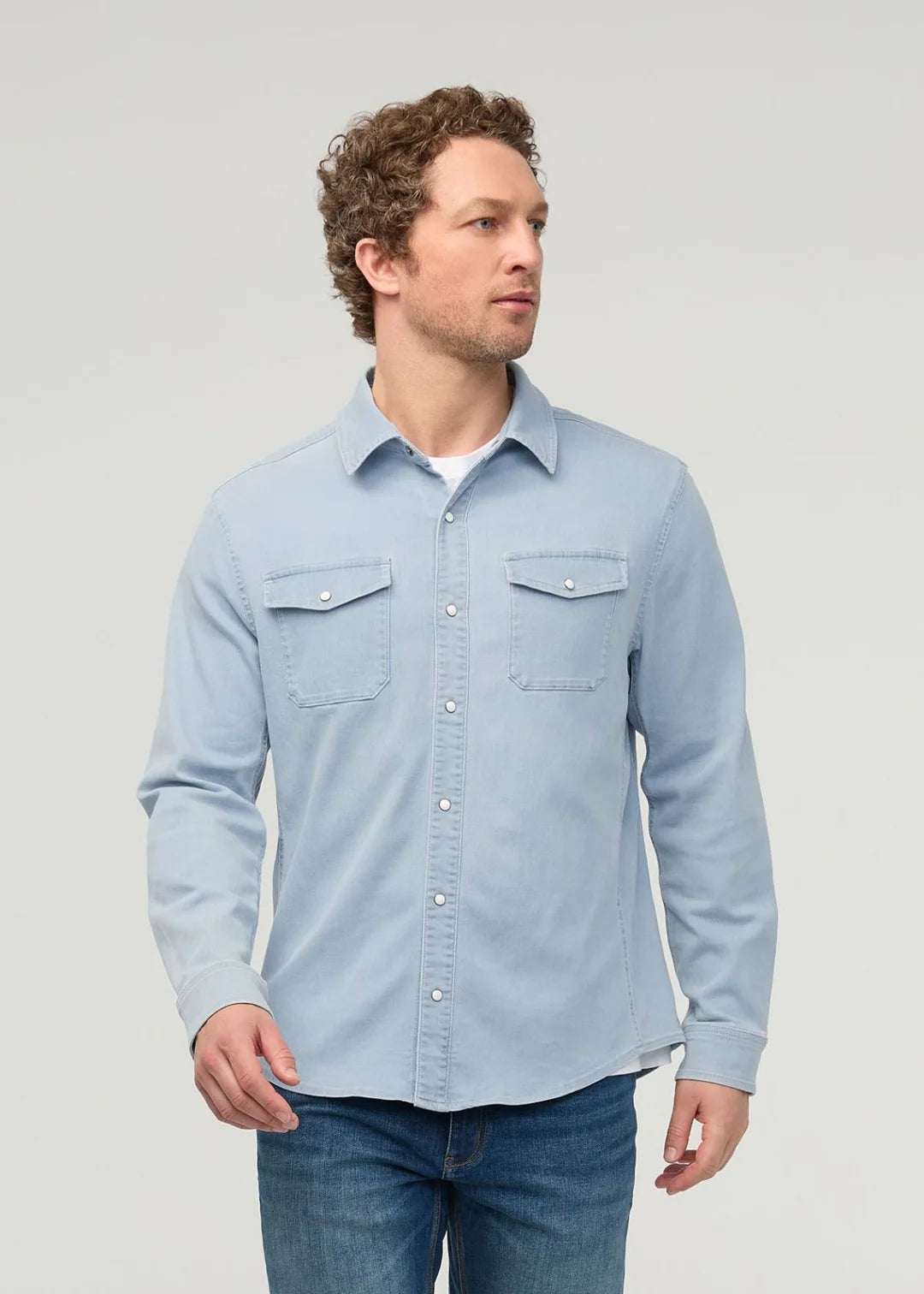 Duer Performance Denim Lite Two-Pocket Shirt - Mens Dune Blue