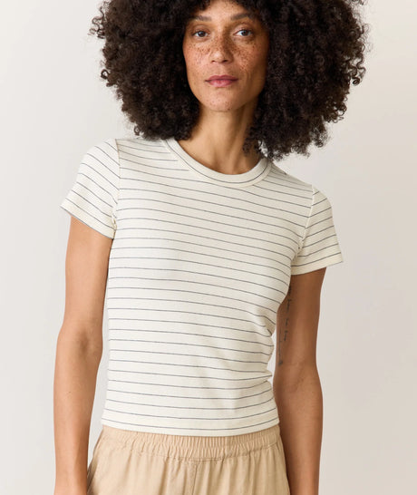 Marine Layer Lexi Rib Sun-In Crew Tee - Womens Black/White Stripe