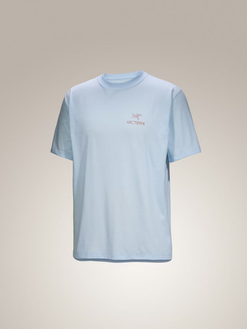 Arcteryx Kragg SL Cotton Bird Word Short Sleeve - Mens Alpine Blue / Stone Red