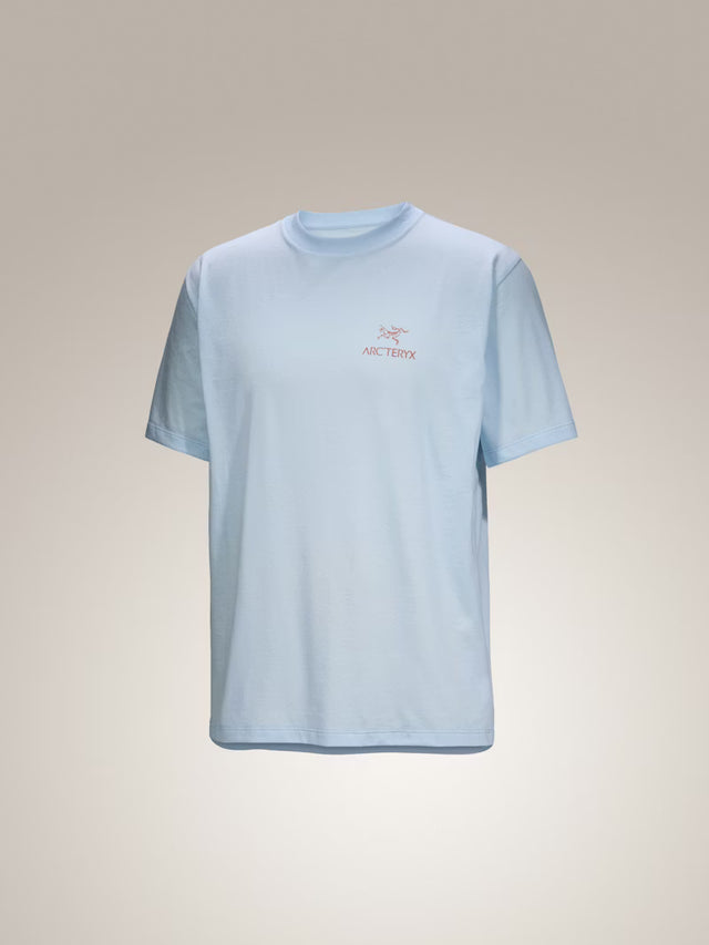 Arcteryx Kragg SL Cotton Bird Word Short Sleeve - Mens Alpine Blue / Stone Red