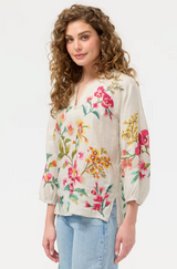 Johnny Was Split Neck Linen Blouse - Miraze - Womens