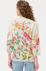 Johnny Was Split Neck Linen Blouse - Miraze - Womens