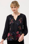 Johnny Was Pintuck Raglan Button Up - Sunnie - Womens Black
