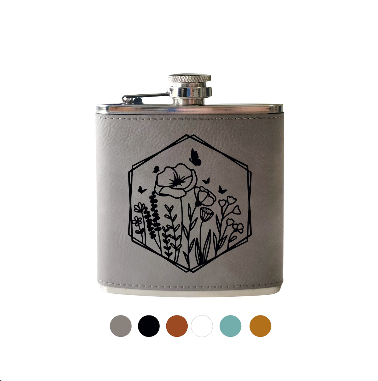 Beckman Design Flask Hexagon Wildflower / Teal Leather