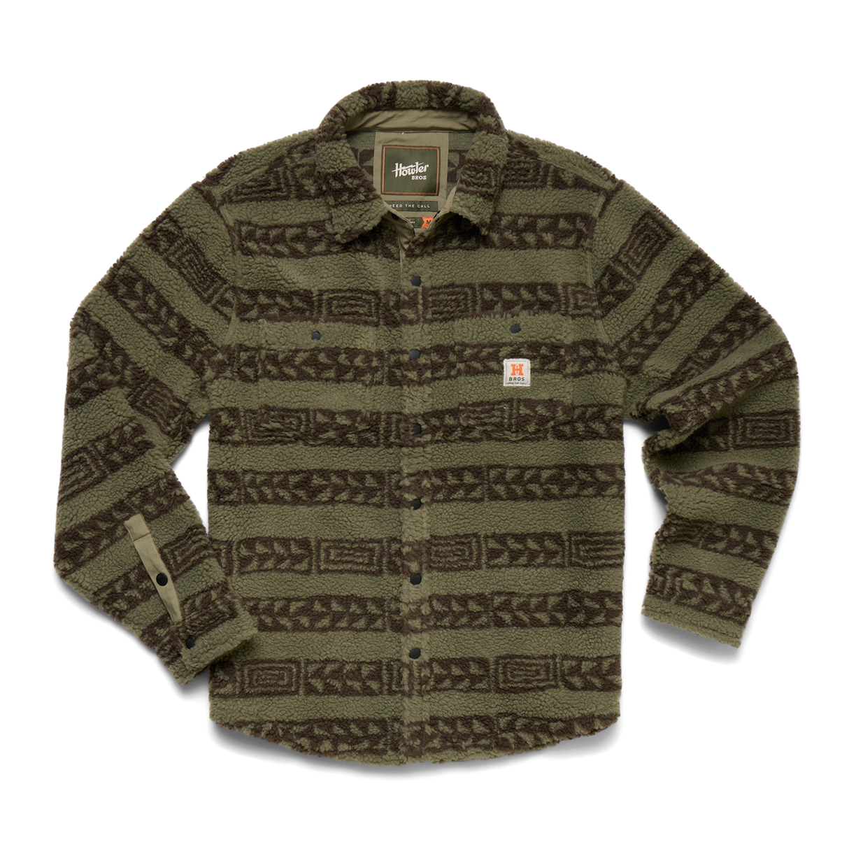 Howler Brothers Allegheny Fleece Overshirt - Mens Hanko Stripe: Lichen Green/Croc Brown / L
