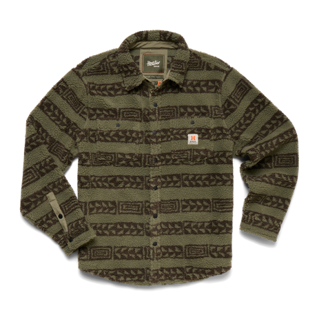 Howler Brothers Allegheny Fleece Overshirt - Mens Hanko Stripe: Lichen Green/Croc Brown / L