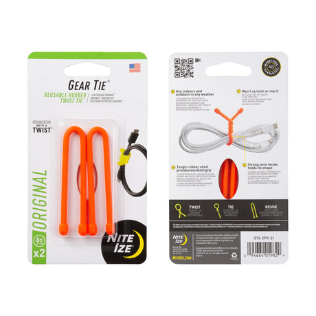 Gear Tie Reusable Rubber Twist Tie - 2 Pack