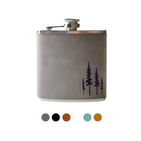 Beckman Design Flask Pine trees / Teal Leather
