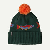 Patagonia Powder Town Beanie Salmon Energy Stripe: Old Growth Green
