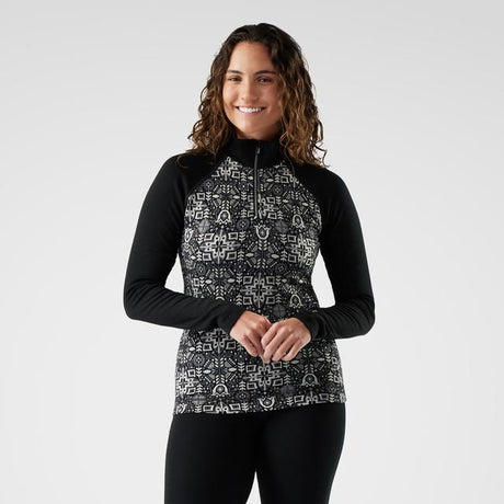 Smartwool Classic Thermal Merino Base Layer Quarter Zip - Womens Black Deco Floral / L