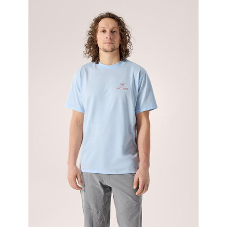Arcteryx Kragg SL Cotton Bird Word Short Sleeve - Mens Alpine Blue / Stone Red
